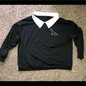 White Collared, black crew neck sweater